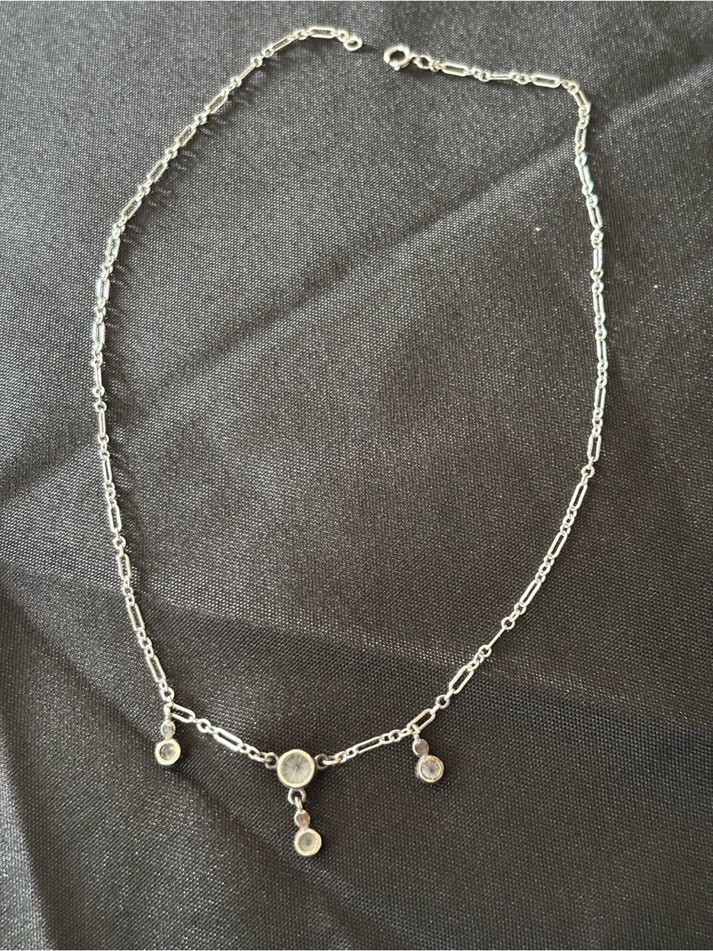 Delicate Silver Crystal Drop Necklace - Silver